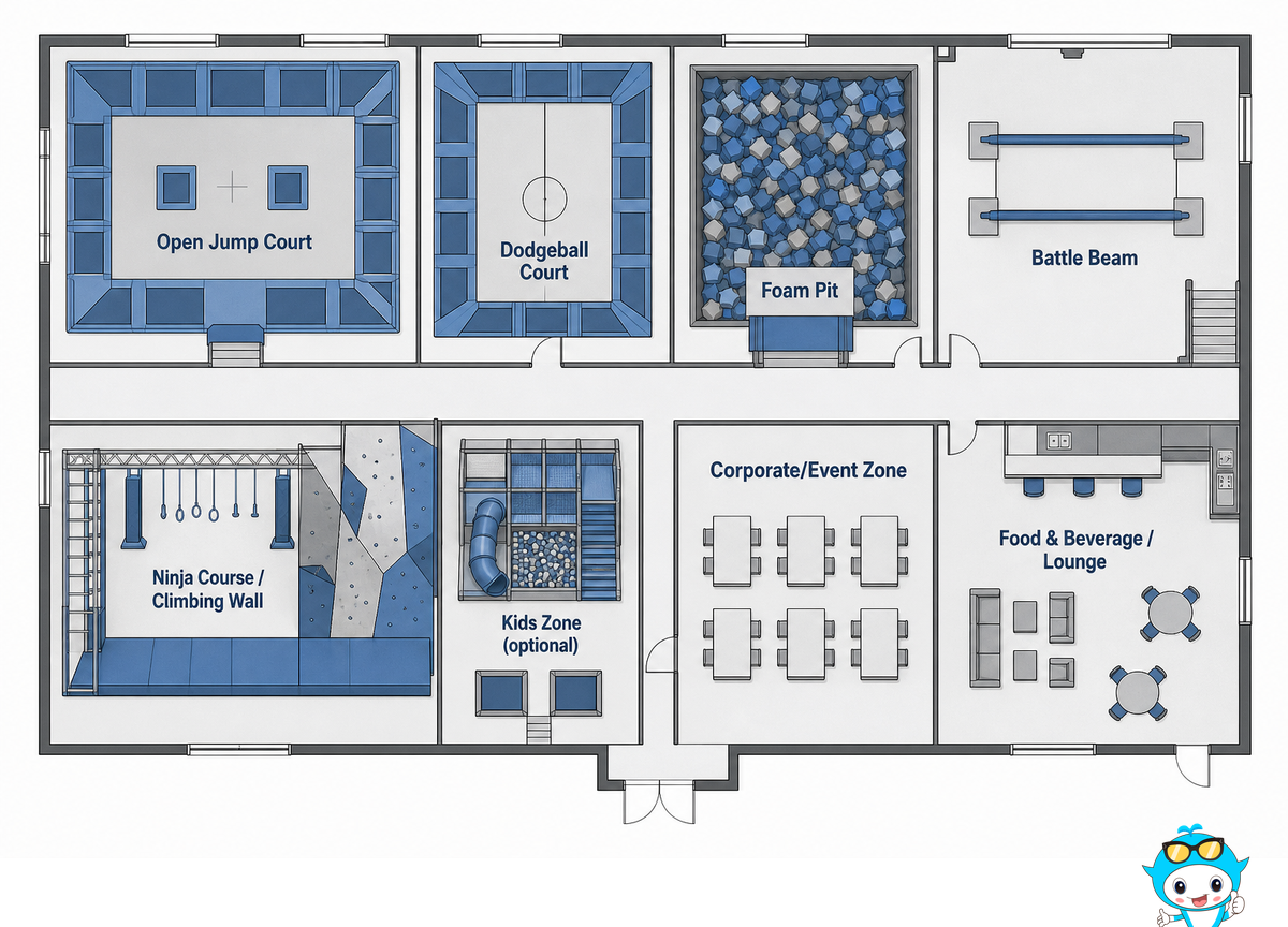 Equipment and Zone Design for an Adult-Focused Trampoline Park — Didi Land