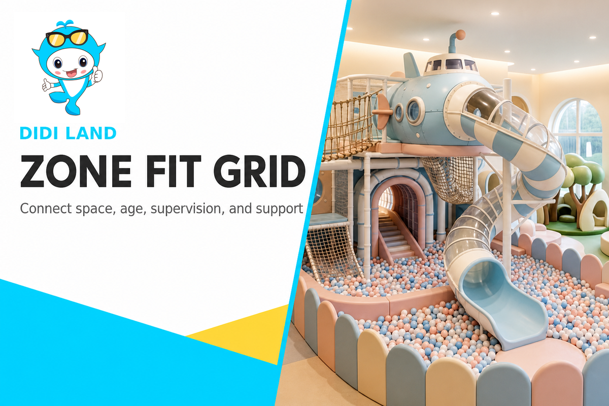 Zone fit grid poster for indoor playground investment planning