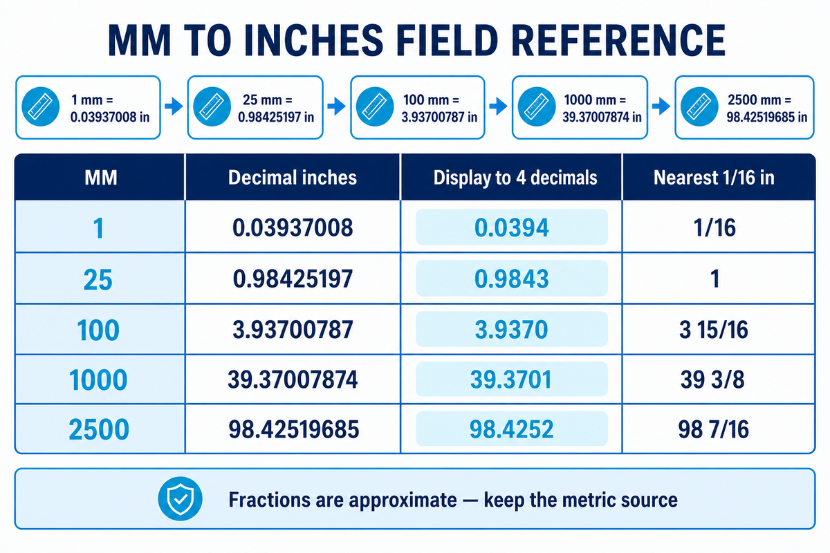 MM to inches chart for common dimensions — Didi Play Area