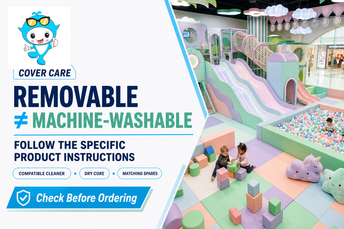 A removable foam block cover is not automatically machine-washable.