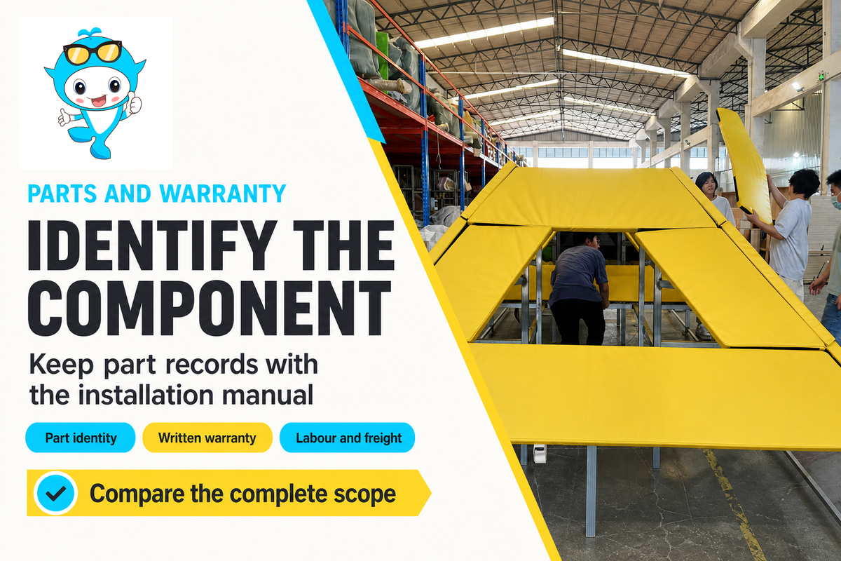 Identify replacement components and written labour/freight terms; Playground Professionals maintenance guidance.