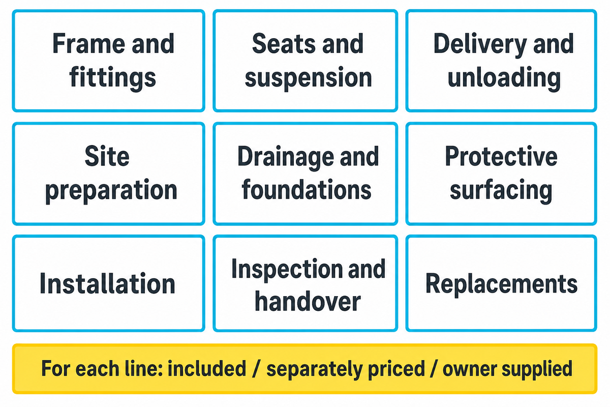 Compare nine installed-scope cost lines, marking included, separately priced or owner-supplied — article buyer method.