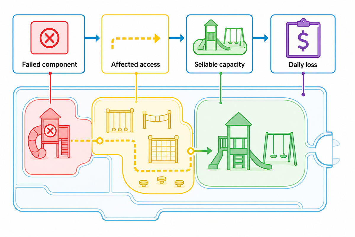 Zone closure cost map linking component, access and sellable capacity
