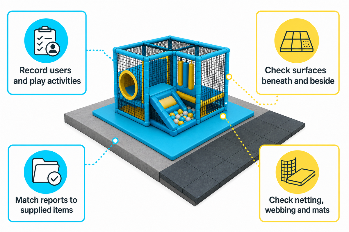 Review equipment and surfaces together — planning actions drawn from the article; confirm the actual venue requirements.