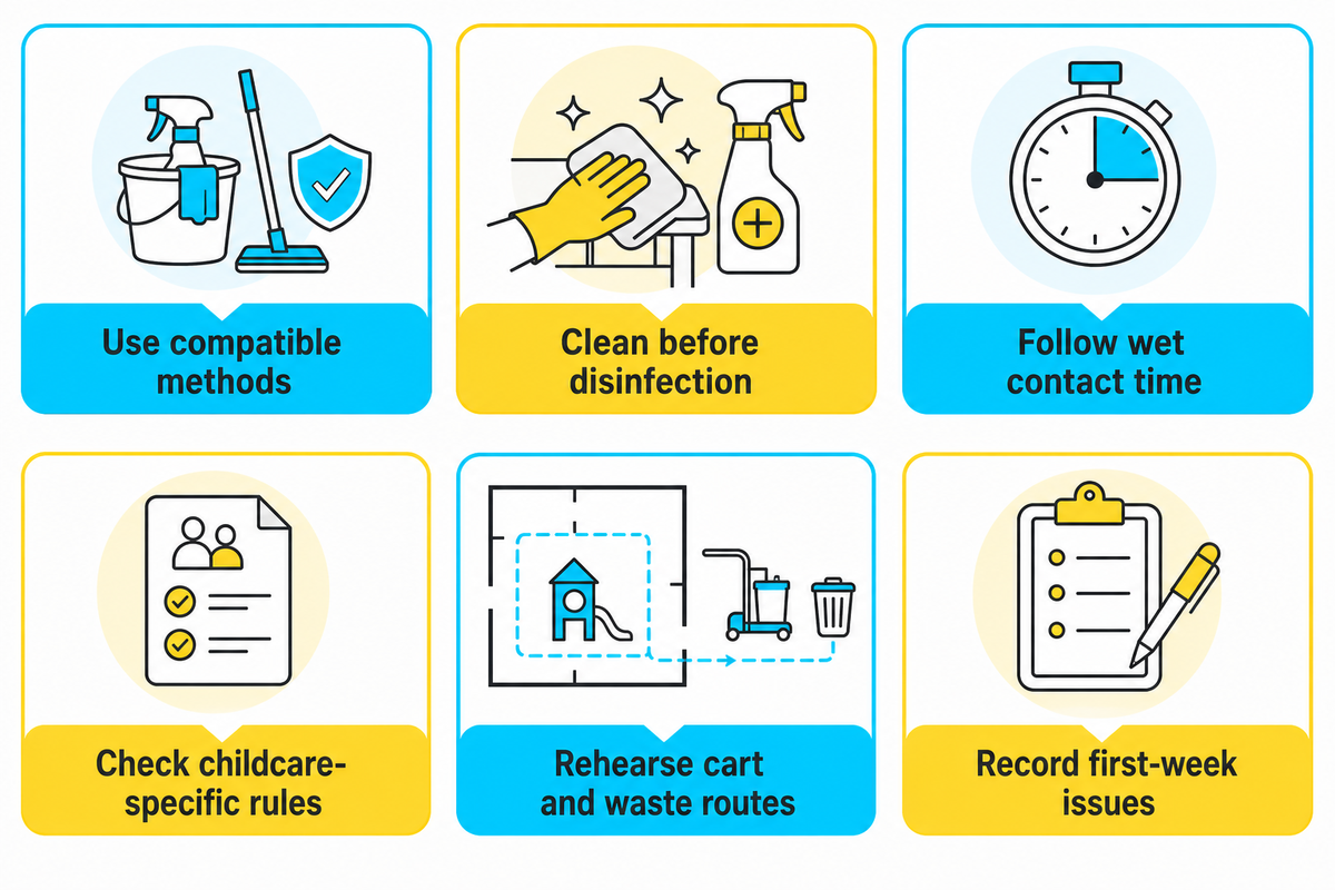 Plan cleaning before opening — planning actions drawn from the article; confirm the actual venue requirements.